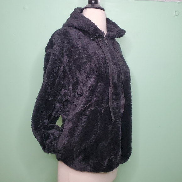 Black Fuzzy Hoodie Pullover Sweatshirt - Picture 4 of 7